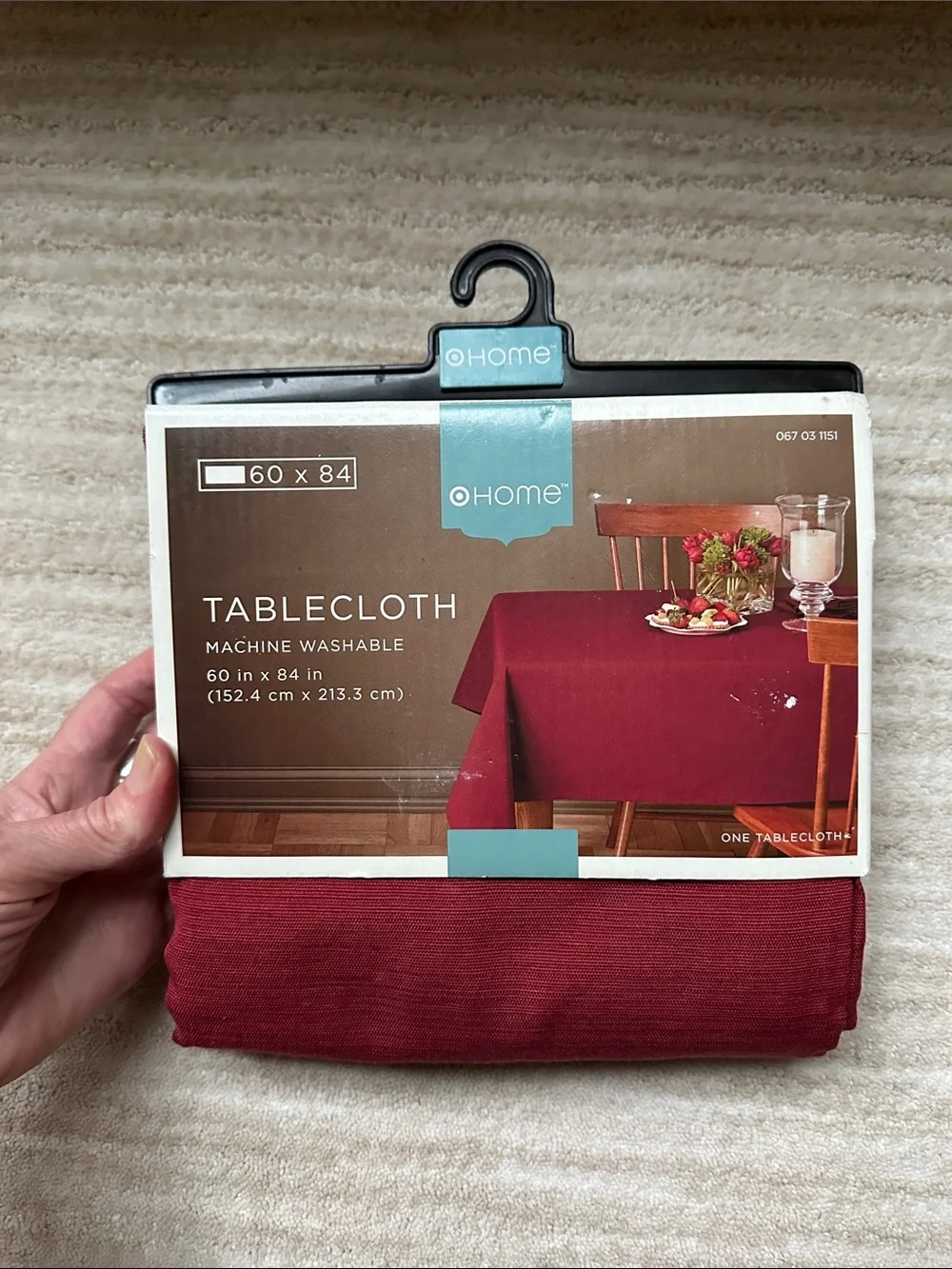 NWT Target Home Tablecloth Red Cotton Polyestery Size 60” x 84”